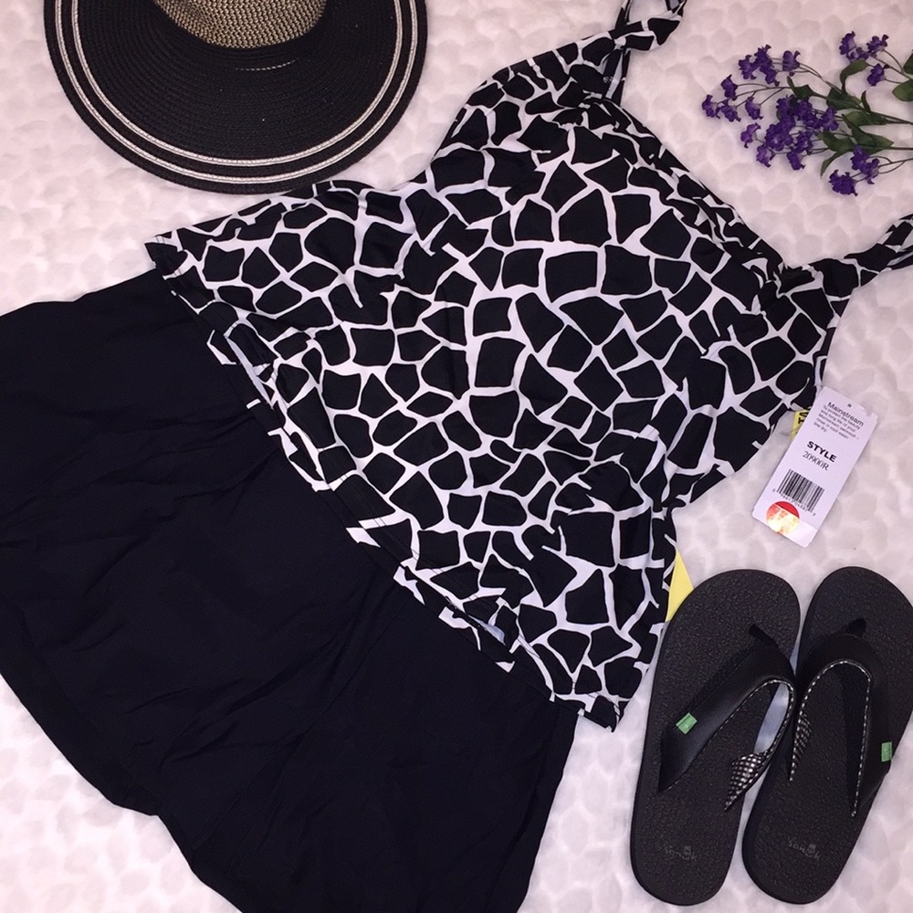 NWT Mainstream Zebra Spot Tank Skirt Swimsuit Set
